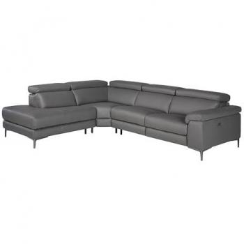 Sofá Rinconera Tapizado en Piel Cuero Gris Oscuro Ángel Cerdá 6112C - Dimensiones: 295 x 232 x 97 cm, con Reposacabezas Regulables y Patas de