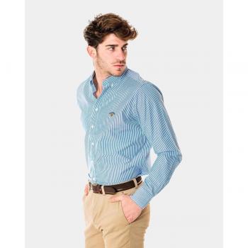 Spagnolo - Camisa popelín de hombre regular rayas en azul Colección Bandera