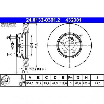 Disco de freno ATE 24.0132-0301.2, frente, ventilado, altamente carbonizado, 1 pieza