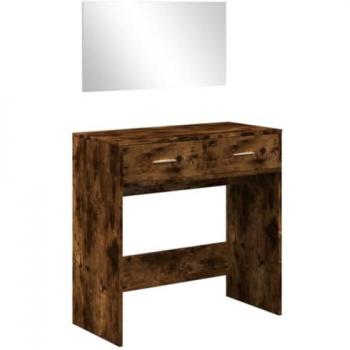 Tocador con espejo color roble ahumado 80x39x80 cm, mesa tocador, tocador de maquillaje, muebles de vestidor, mesa de maquillaje