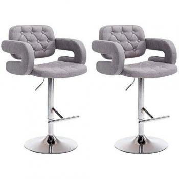 Set de 2 Taburetes de Bar Dublin en Tela Gris Regulables y Giratorios