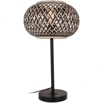 Lámpara de mesa Lindby Nerys, negra, bambú, Ø 28 cm, tradicional, hecha de madera e.o., para salón y comedor, 1 llama, E27
