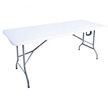 Mesa Plegable Blanca de Acero HDPE para Camping y Jardín - 74x180x74 cm