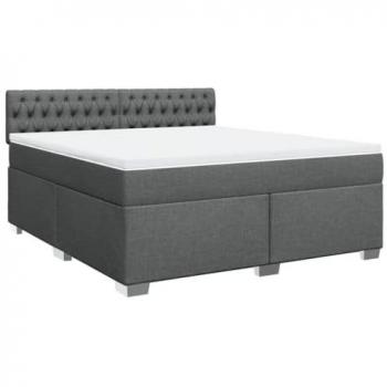 Cama box spring con colchón de muelles gris oscuro 180x200 cm tela