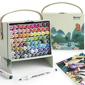 Arrtx ALP 80 color Conjunto de marcadores con caja portátil, resaltador de doble punta, ideal para ilustración, arquitectura, diseño, anime, boceto, adecuado para estudiantes, artistas