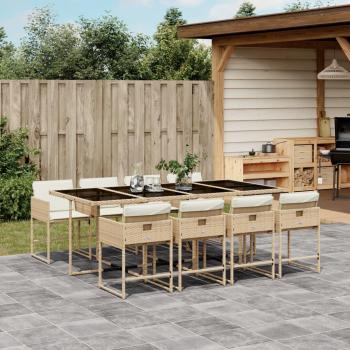 9-Piece Beige Poly Rattan Garden Dining Set with Cushions