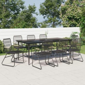 9-Piece Black PVC Rattan Garden Dining Set