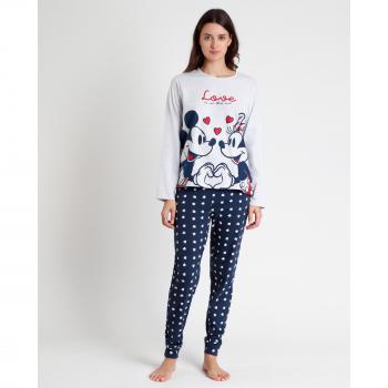 Pijama de mujer Disney de manga larga con detalles bordados y pantalón largo, modelo Love is in the Air, color blanco