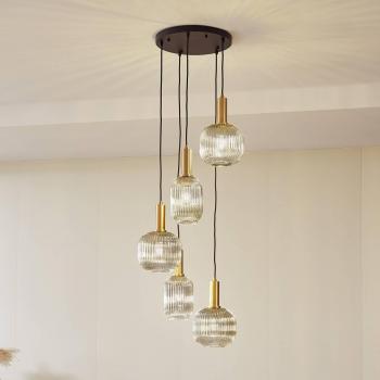 Lámpara Colgante Doroteo de 5 Luces en Gris y Cristal - Lindby