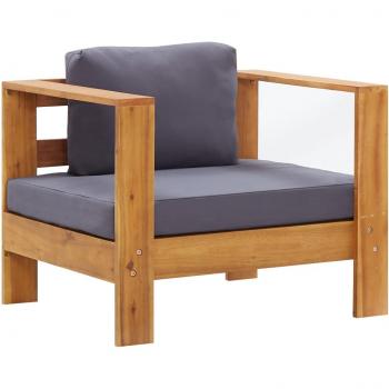 Silla de jardín con cojín en madera de acacia gris oscuro
