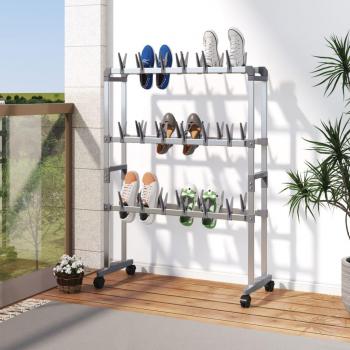 vidaXL Silver Shoe Rack with Wheels 66x27x100 cm