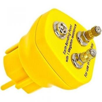 Minadax Bloque de tierra – Innovadora protección ESD – Enchufe de tierra antiestática – 2 conectores de ojales M5 – 1 megaohm resistencia de seguridad.