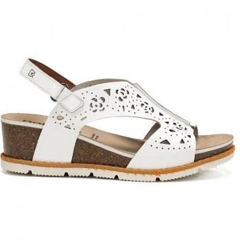 Sandalias de cuña de mujer de piel con adorno