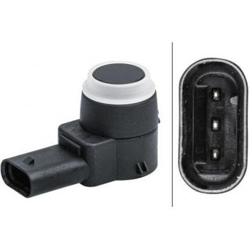 Sensor de aparcamiento HELLA 6PX 358 141-371 con tecnología de detección ultrasónica, compatible con vehículos para asistencia en marcha atrás, incluye módulo de control y sensores de proximidad