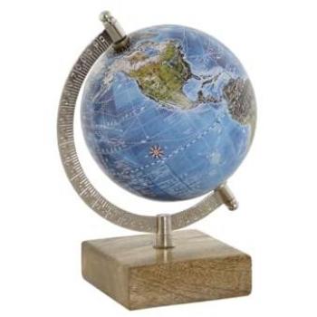 Globo Terraqueo Home ESPRIT Azul Marrón PVC Madera de mango 14 x 12 x 20 cm