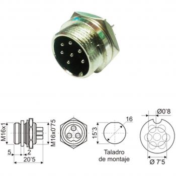 Conector Microfono Macho 7Pin Chasis con Rosca