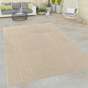 Alfombra de salón y exterior con diseño abstracto en rayas 3D, color beige y crema, tamaño 240x340 cm - Paco Home