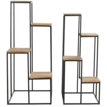 Estantería Home ESPRIT Blanco Natural Metal Madera de Abeto 40 x 40 x 100 cm (2 Unidades)