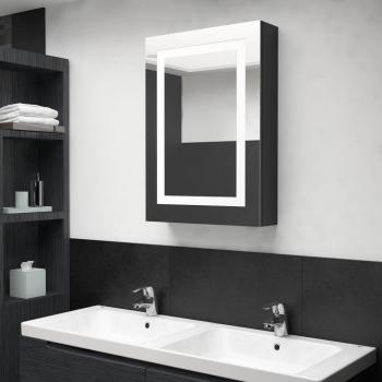 Mueble de baño con espejo y LED negro pulido 50x13x70 cm