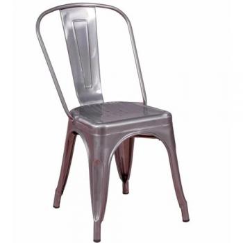Silla Industrial en Acero Metalizado - Bistro - Estructura metálica - Almohadillas de Goma Antideslizantes - Ideal para estancias de Estilo de diseño Industrial, Retro, Vintage y rústico