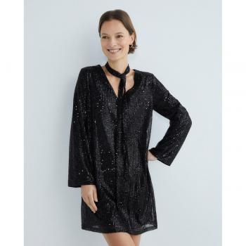 Vila - Vestido corto de lentejuelas con diseño elegante, ajuste ceñido, escote en V, tirantes finos y forro interior