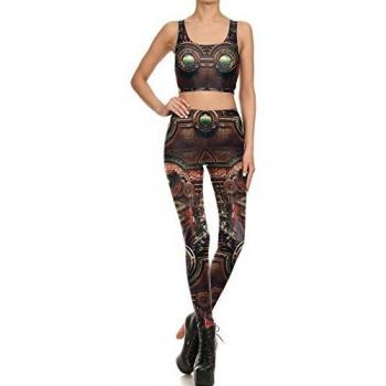 YJIU Leggins de Moda para Mujer con Estampado 3D, diseño de Robot marrón con Hebilla, Pantalones de Yoga, Mallas para Deportes y Fitness, poliéster, Leggings Marrones, Medium