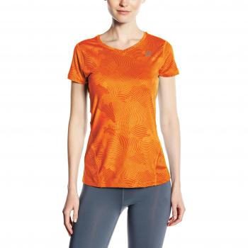 ASICS L2 - Camiseta de manga corta totalmente estampada para mujer, color beige, talla M