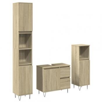Set de muebles de baño 3 pzas madera contrachapada roble Sonoma Marrón