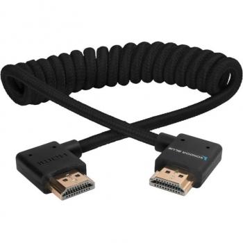 Kondor Blue Braided Coiled Right Angle Full HDMI Cable - Black for On-Camera Monitors