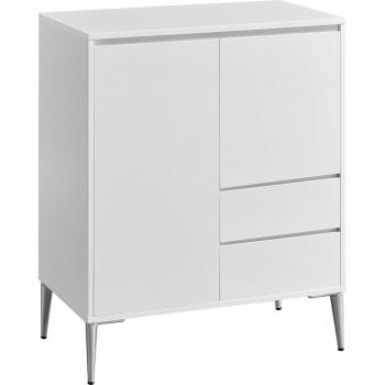 Aparador de Almacenaje Moderno con 2 Compartimentos, Puertas, Estantes Ajustables y 2 Cajones, Ideal para Salón, Cocina y Estudio, 40x70x85 cm, Blanco Nube