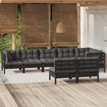 Conjunto de muebles de jardín 8 PCs con sólidos cojines de pino negro