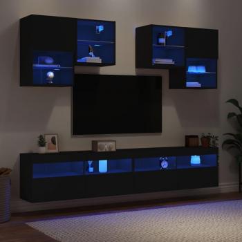 Mueble de Pared para TV 6 Piezas con Luces LED Color Negro