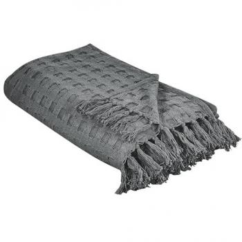 Colcha Manta Decorativa de Algodón Gris Oscuro con Flecos 220 x 240 cm Bere