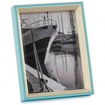 Marco de Fotos Azul Marrón claro 3 x 22 x 17 cm Cristal Blanco Madera MDF