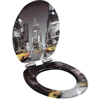 vidaXL WC Toilet Seat with Soft Close Lid MDF New York Design