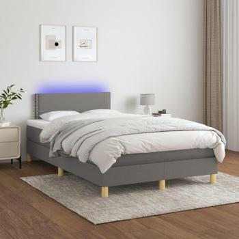 Cama box spring con colchón suave y tela LED gris oscuro 120x200 cm