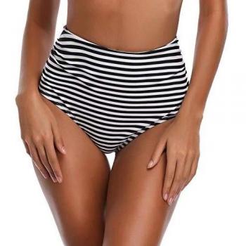 SHEKINI Traje de Baño Mujer Braga Cintura Alta de Impresión Rayas Plisado Bikini Bañador Tallas Grandes