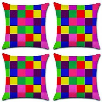 HuifengS Funda de Almohada de algodón Colorido geométrico Fundas de cojín de Lino para sofá Cojines Decorativos Home 4 Piezas, 45 x 45 CM
