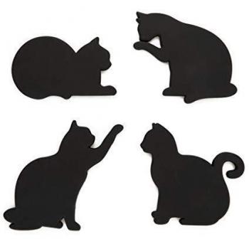 Balvi Posavasos Cat Color Negro Set de 4 En Forma de Gatos Incluyen imanes para poderlos Poner en la Puerta de la Nevera Silicona/plástico 0,5x18x12 cm