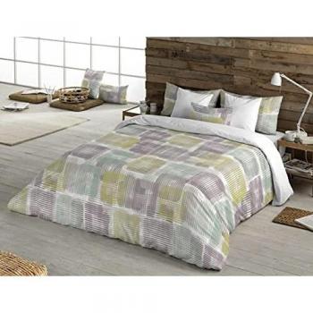 BOHEME Funda nórdica 100% algodón Grid Verde 240x220 cm - Cama 150 cm