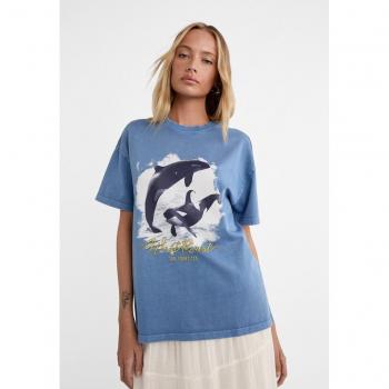 Royal Blue Oversize Printed T-shirt XS