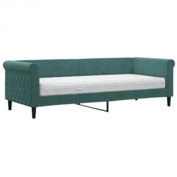 Sofá cama con colchón terciopelo verde oscuro 80x200 cm