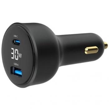 Cargador Rápido para Coche GEMBIRD 2 Puertos USB Tipo C PD con Pantalla LCD 30W Negro