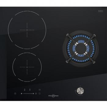 Vitrokitchen VG601NN Placa de Cocción Mixta | 60cm | Gas Natural y Eléctrica | 1 Quemador de Gas y 2 Zonas de Inducción | Diseño Negro