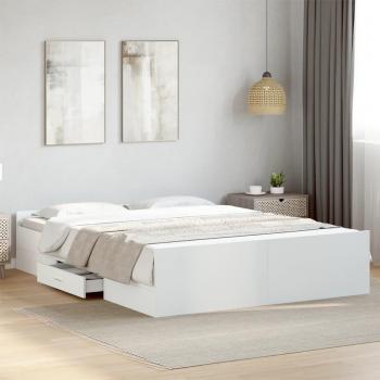 Cama con cajones de madera multicapa blanca 150x200 cm