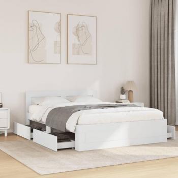 Cabecero blanco redondo de madera multicapa con estructura de cama de 140x200 cm en madera de ingeniería