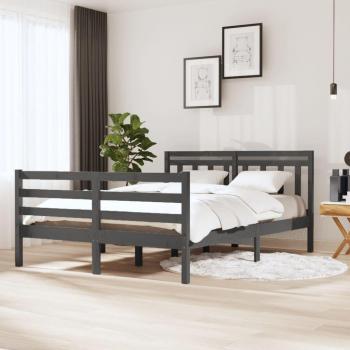 Cama de madera maciza gris 140x190 cm