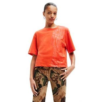 Desigual Women's Short Sleeve Sport T-Shirt, Water Print, Orange, Size L