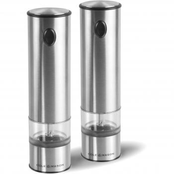 Set de 2 Molinos Eléctricos de Sal y Pimienta Cole & Mason Battersea, Acero Inoxidable/Acrílico, Mecanismo de Molienda Ajustable, 210 mm, Pack Regalo