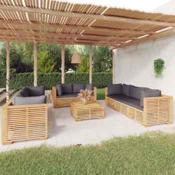 9-Piece Solid Teak Wood Garden Lounge Set with Cushions